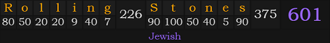 "Rolling Stones" = 601 (Jewish)