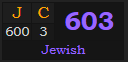 "JC" = 603 (Jewish)
