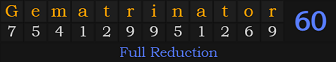 "Gematrinator" = 60 (Full Reduction)
