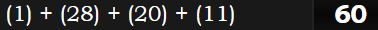 (1) + (28) + (20) + (11) = 60