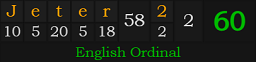 "Jeter 2" = 60 (English Ordinal)