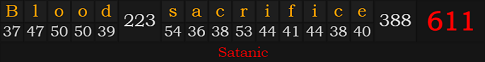 "Blood sacrifice" = 611 (Satanic)