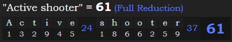 "Active shooter" = 61 (Full Reduction)