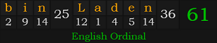 "bin Laden" = 61 (English Ordinal)