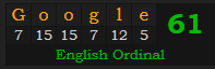 "Google" = 61 (English Ordinal)