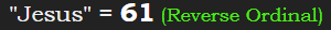 "Jesus" = 61 (Reverse Ordinal)