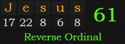 "Jesus" = 61 (Reverse Ordinal)