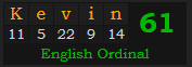 "Kevin" = 61 (English Ordinal)