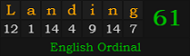 "Landing" = 61 (English Ordinal)