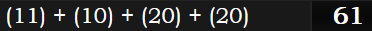 (11) + (10) + (20) + (20) = 61