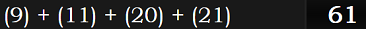 (9) + (11) + (20) + (21) = 61