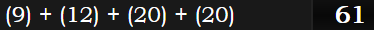 (9) + (12) + (20) + (20) = 61