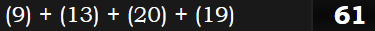 (9) + (13) + (20) + (19) = 61