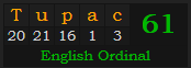 "Tupac" = 61 (English Ordinal)