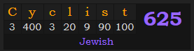 "Cyclist" = 625 (Jewish)