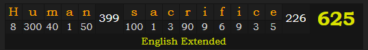 "Human sacrifice" = 625 (English Extended)