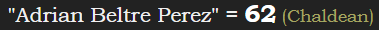 "Adrian Beltre Perez" = 62 (Chaldean)