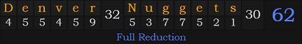 "Denver Nuggets" = 62 (Full Reduction)