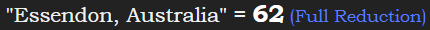 "Essendon, Australia" = 62 (Full Reduction)