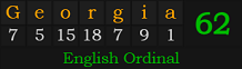 "Georgia" = 62 (English Ordinal)