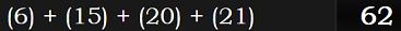 (6) + (15) + (20) + (21) = 62