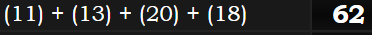 (11) + (13) + (20) + (18) = 62