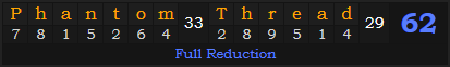 "Phantom Thread" = 62 (Full Reduction)