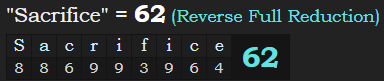 "Sacrifice" = 62 (Reverse Full Reduction)