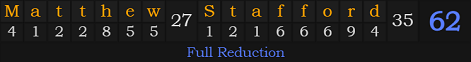 "Matthew Stafford" = 62 (Full Reduction)