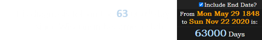 His diagnosis fell on the 63,000th day since Wisconsin became a state: