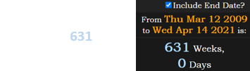 Madoff died a span of exactly 631 weeks after his guilty plea: