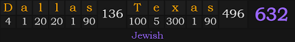 "Dallas, Texas" = 632 (Jewish)