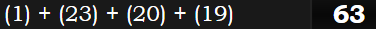 (1) + (23) + (20) + (19) = 63