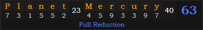 "Planet Mercury" = 63 (Full Reduction)