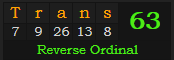 "Trans" = 63 (Reverse Ordinal)