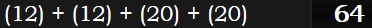 (12) + (12) + (20) + (20) = 64