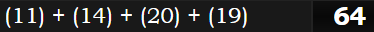 (11) + (14) + (20) + (19) = 64