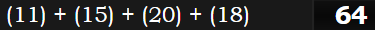 (11) + (15) + (20) + (18) = 64