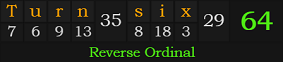 "Turn six" = 64 (Reverse Ordinal)