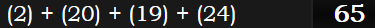 (2) + (20) + (19) + (24) = 65