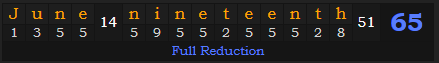"June nineteenth" = 65 (Full Reduction)