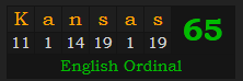 "Kansas" = 65 (English Ordinal)