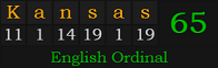 "Kansas" = 65 (English Ordinal)