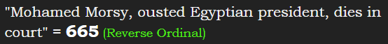 "Mohamed Morsy, ousted Egyptian president, dies in court" = 665 (Reverse Ordinal)