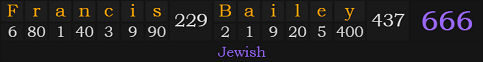 "Francis Bailey" = 666 (Jewish)