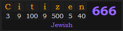 "Citizen" = 666 (Jewish)