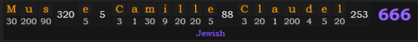 "Musée Camille Claudel" = 666 (Jewish)