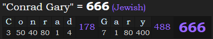 "Conrad Gary" = 666 (Jewish)