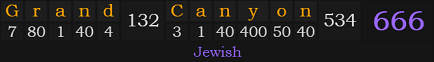 "Grand Canyon" = 666 (Jewish)
