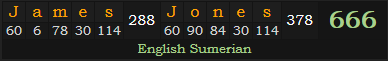 "James Jones" = 666 (English Sumerian)